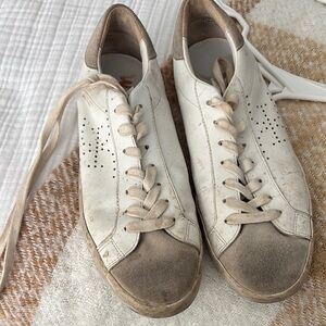 Women's White and Tan Sneakers